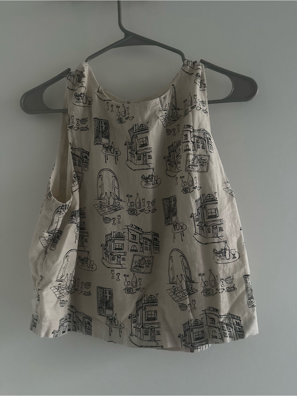 Women's Abercrombie Printed Linen-Blend Tank Top — Beige with Black Sketch Print